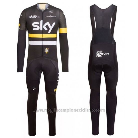 2016 Abbigliamento Ciclismo Sky Giallo Manica Lunga e Salopette